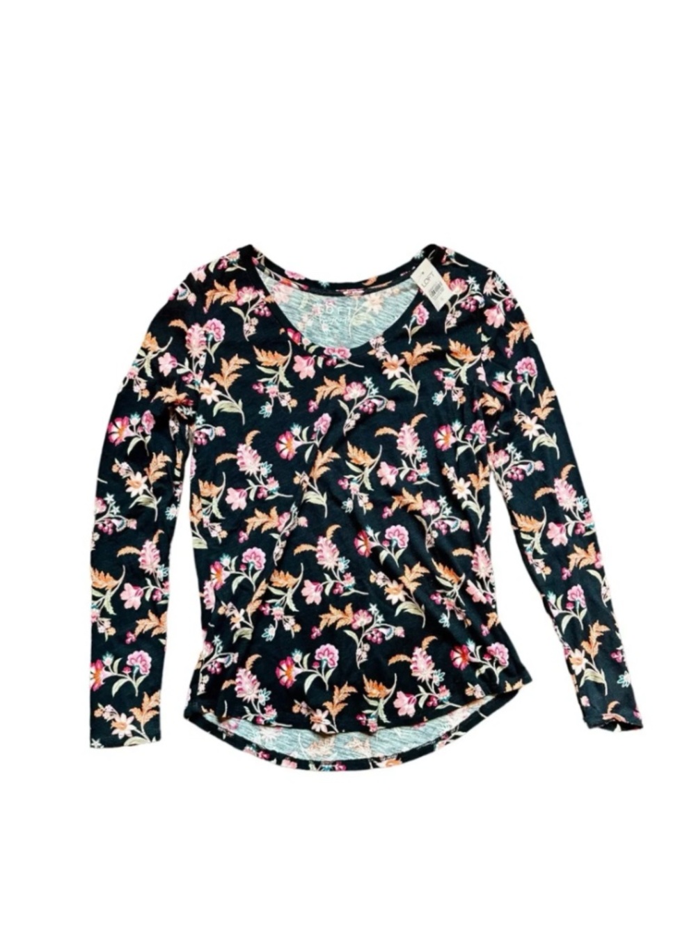 Loft Laurel Vintage Soft Layering Black Floral Long Sleeve Shirt Size Sm…